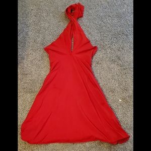Red Low Back Tie Up Dress - American Apparel